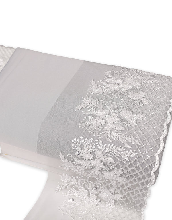 Aurora Blossom Beaded Border Lace Mix and Match - (Off White) + Satin (Silver Grey)